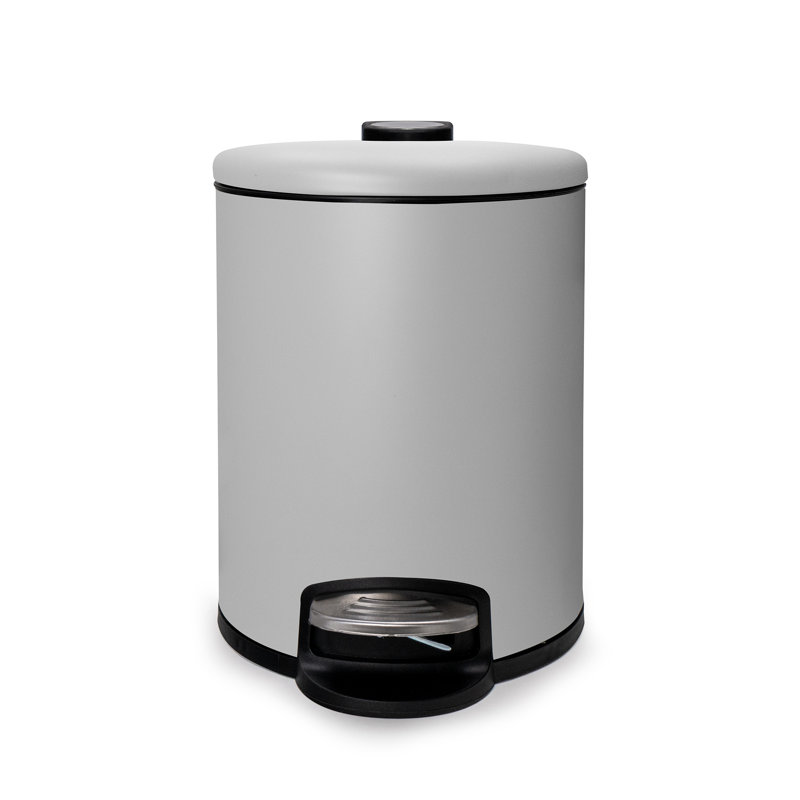 Poubelle à pédale ronde à fermeture douce de qualité supérieure 1,3 gallon Acento en gris mat, Gris, 1,3 gallon