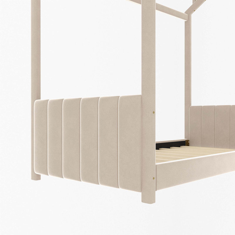 Lit en bois Velvet House, Beige, Simple