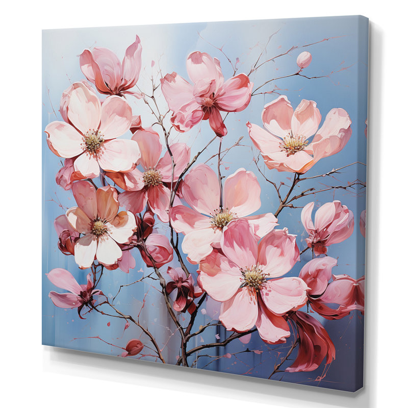 Impression de cornouiller rose et gris - impression, Toile tendue, H 30 po x l 30 po x P 1 po