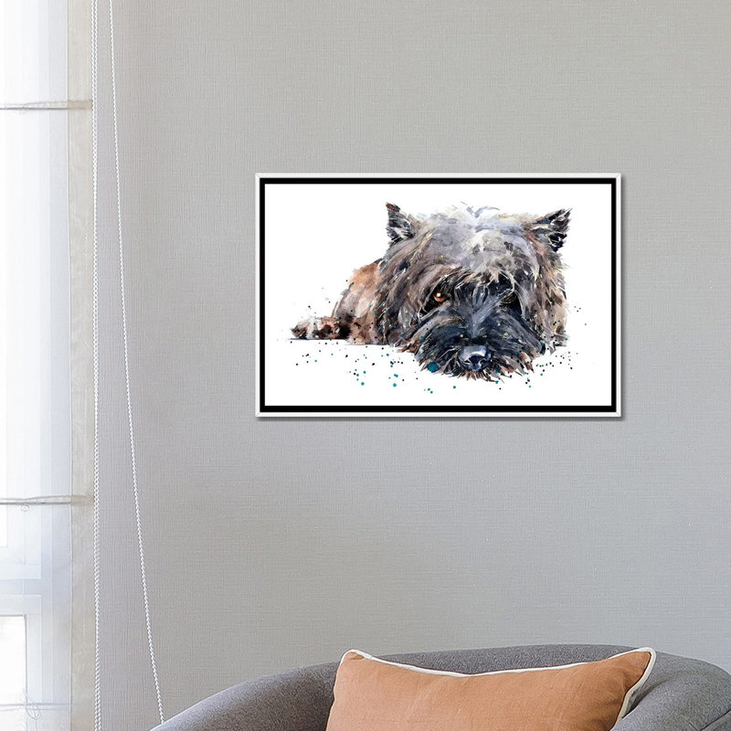 «Cairn Terrier II» par EdsWatercolours - impression, Toile blanche encadrée, Pas de tapis, H 18 po x l 26 po x P 1,5 po