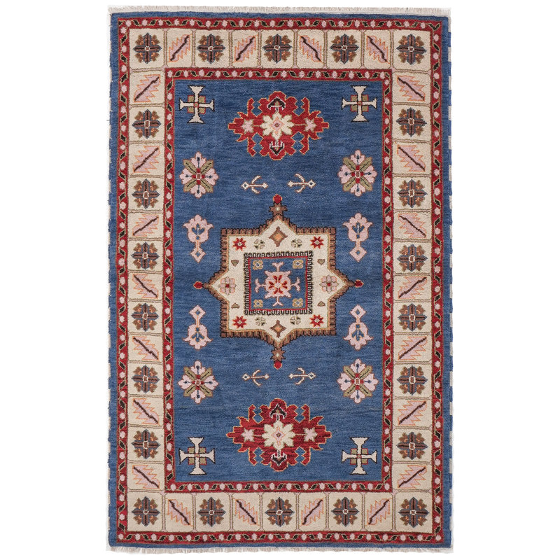 Aqua | Tapis d'intérieur blanc en soie et laine blanc noué à la main, Rectangulaire 3 pi x 5 pi