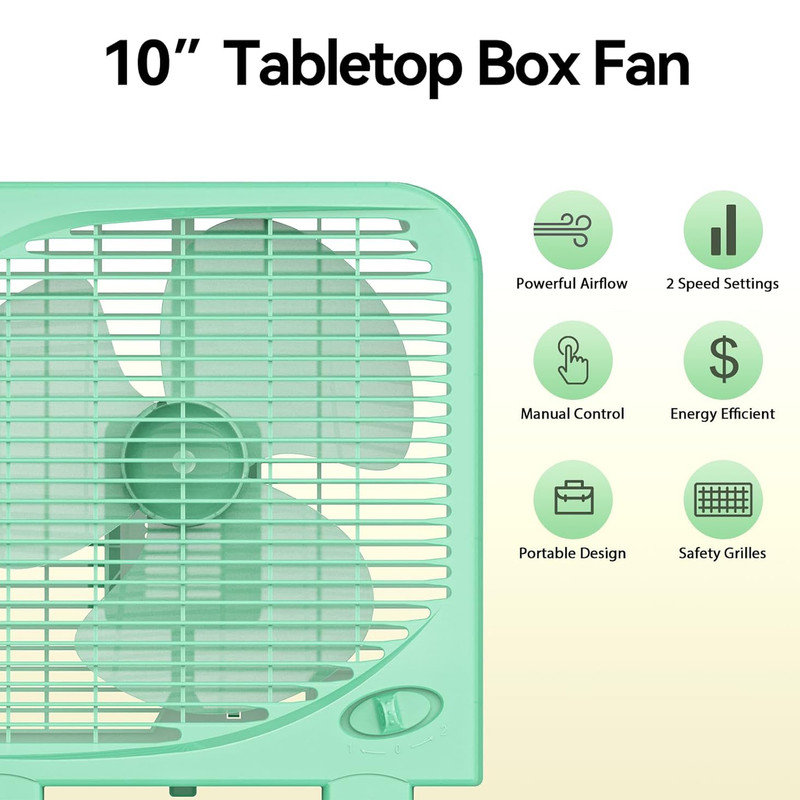 Green 10" Two-Speed Portable Tabletop Box Fan
