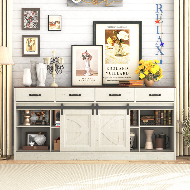 Buffet 70 po, Blanc / Brun
