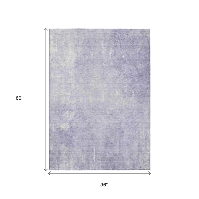 3' X 5' Lavender And Ivory Abstract Washable Indoor Outdoor Area Rug