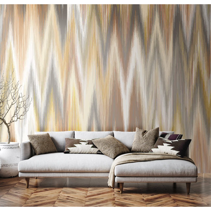 17 Stories Ikat Zig Zag Matte Roll, 350cm L x 280cm W, Natural Linen Matt