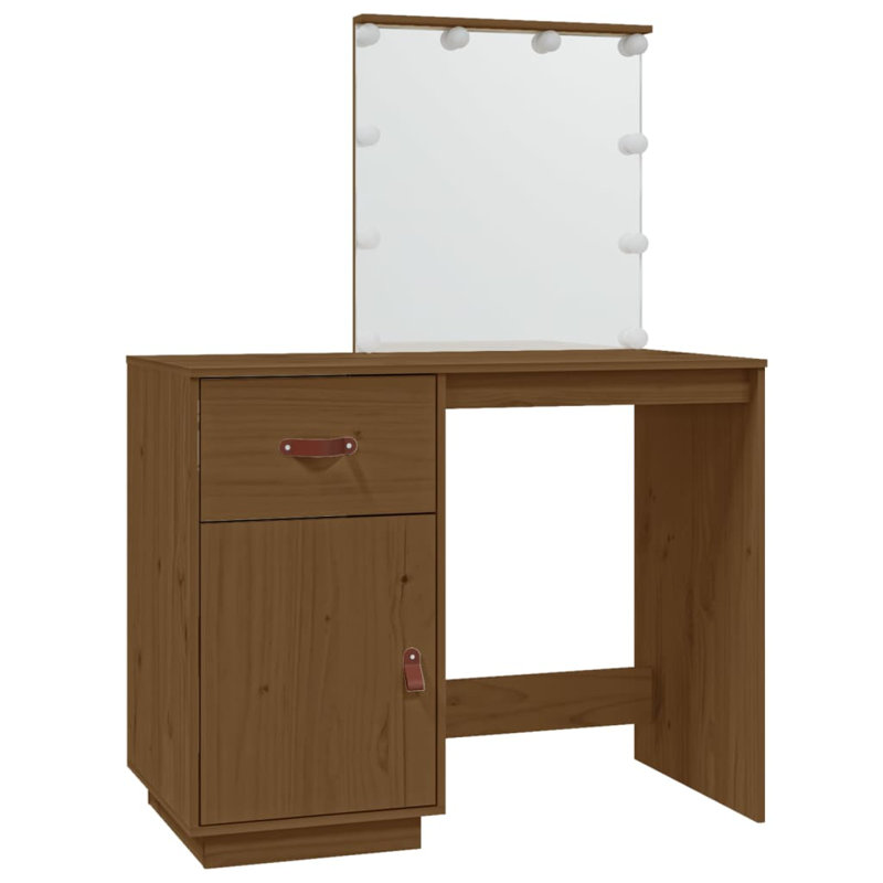 Joslyne Dressing Table with Mirror, Honey Brown