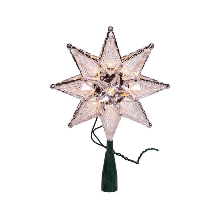 Clear Plastic 10-Light 8-Point Star Christmas Tree Topper