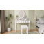 Bureau de coiffeuse avec miroir à angle réglable, tabouret rembourré et 5 tiroirs-503472504
