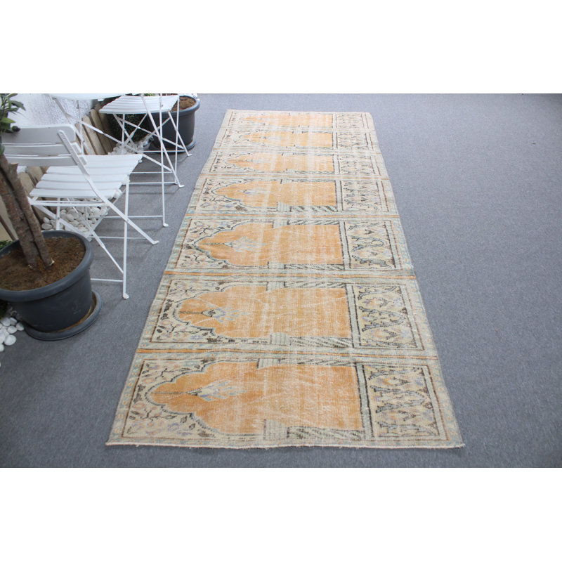 Vintage Turkish Prayer Rug for Wall Hanging or Floor Covering in Vibrant Orange Tone