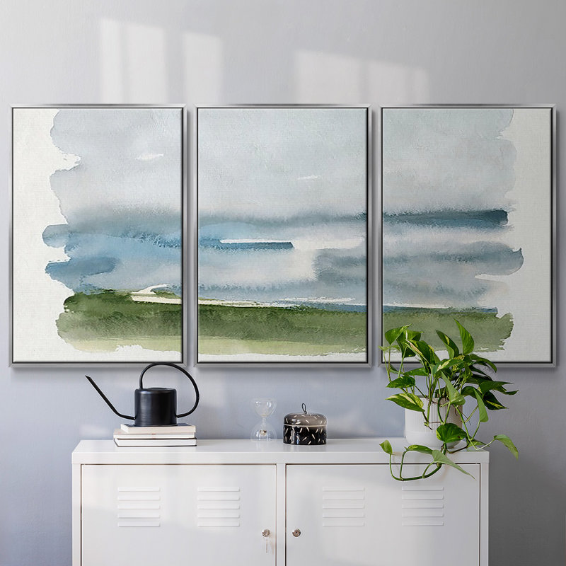 Coastline Splash II - Toile encadrée multi-pièces, H 24 po x l 48 po, Encadrement argenté