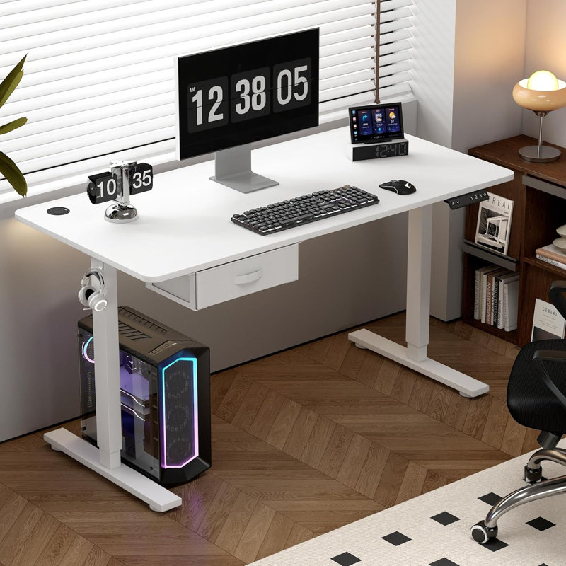 Alstead Adjustable Standing Desk, Black, 100cm W x 60cm D, Natural