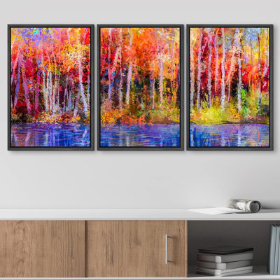 Abstract Forest " Colorful Autumn Trees. Semi Abstract Image Of Forest, Aspen Trees With Yellow " 3 - Pieces