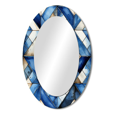 Rustic Cobalt Lattices Elegance - Geometric Oval Decorative Mirror On Metal