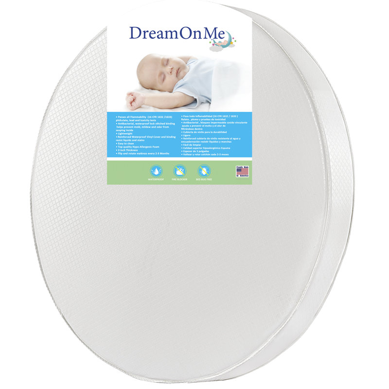 White 42" Round Water Resistant Foam Crib Mattress