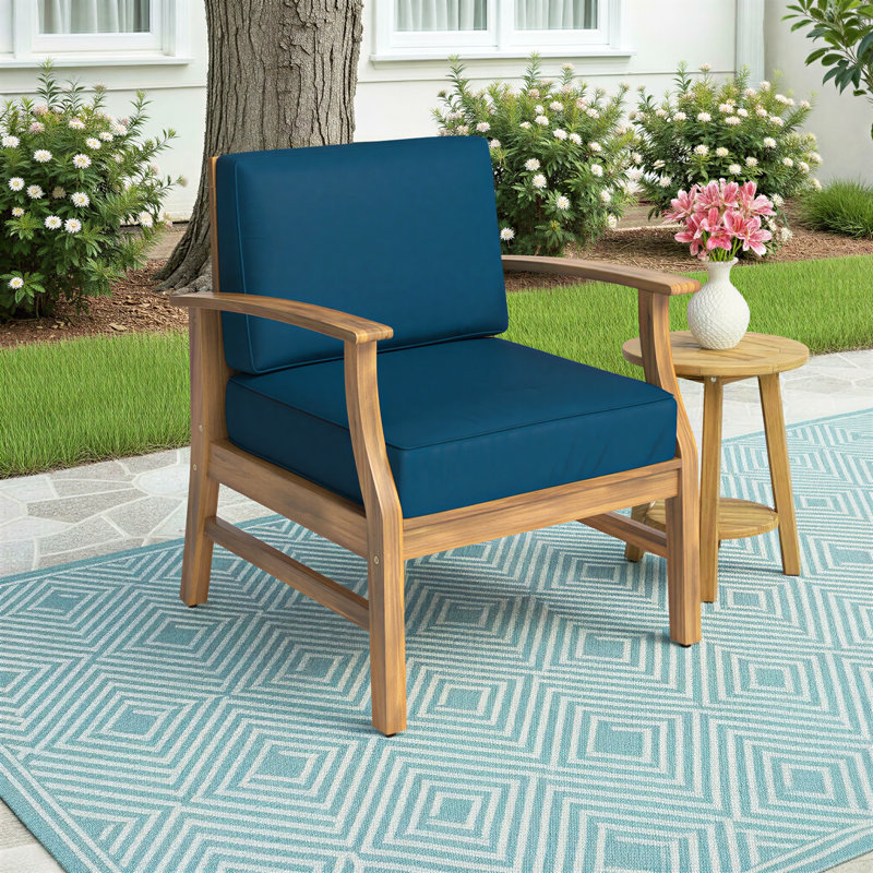Perla Club Chair, Modern And Cozy, Natural Frame/Blue Cushion
