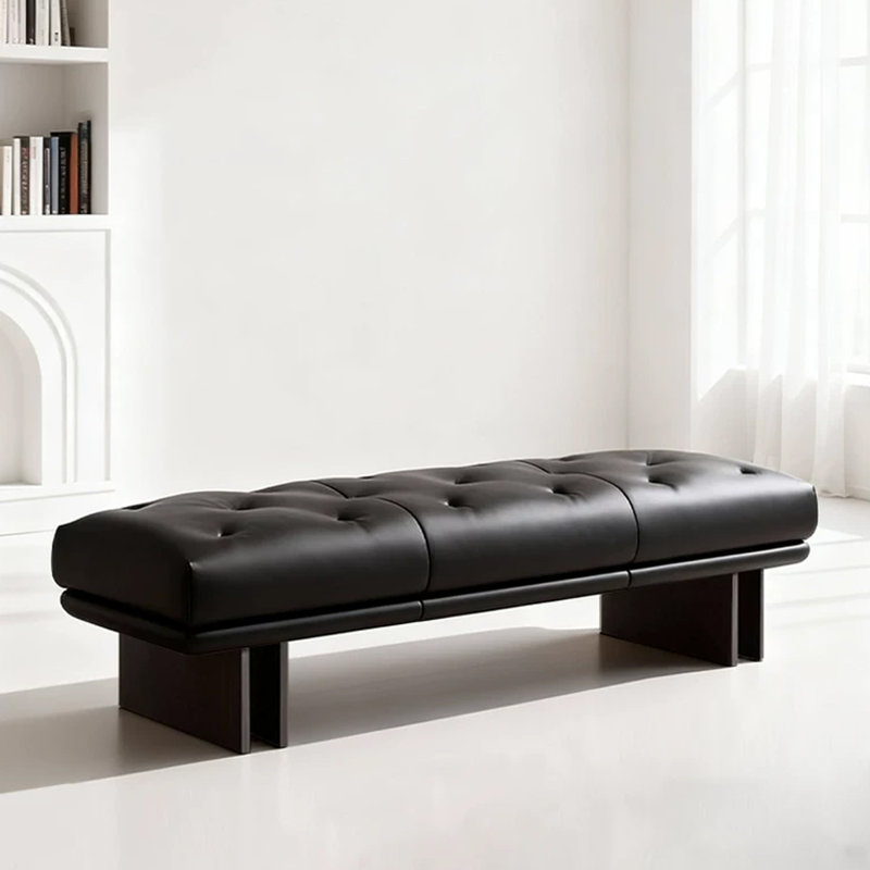 Banc rembourré en bois massif noir, Noir