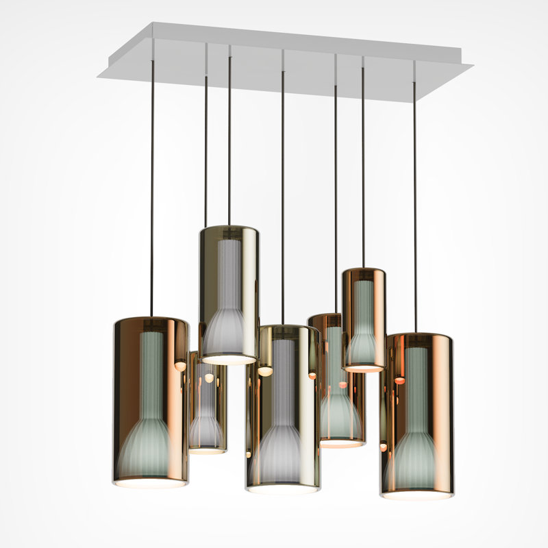 Lit Rectangular Chandelier 7 Pendants, Mixed Color