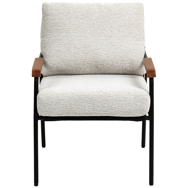 Chaise de chambre à coucher avec structure en bois naturel et en métal noir, revêtement, chic et moderne, rehaussant le style intérieur