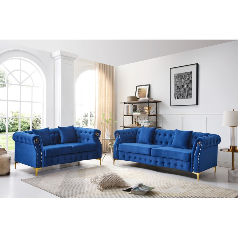 Frotten 2 - Piece Velvet Living Room Set, Blue