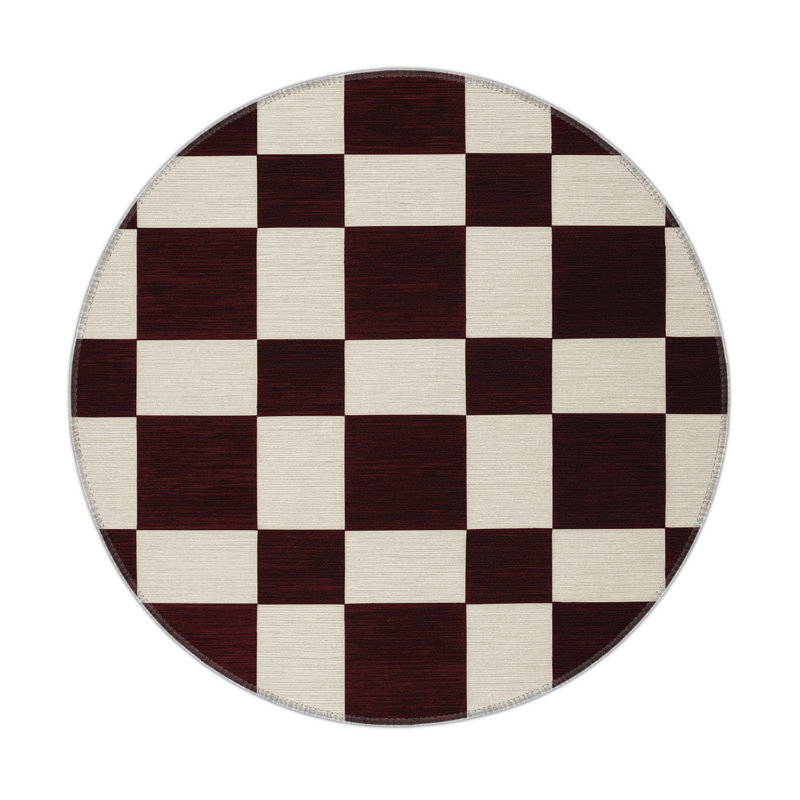 Tapis d'intérieur et d'extérieur à carreaux rouge, Rond 5 pi