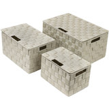 Sorbus Stackable Woven Basket with Lid and Handles 3 Pack