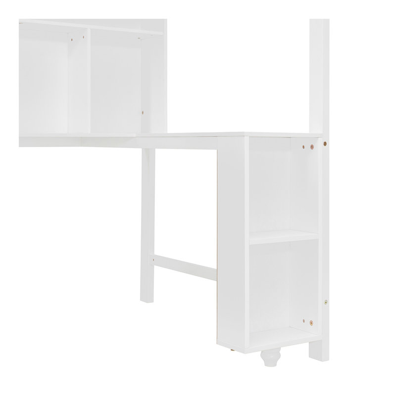 Twin Over Full Wooden Bunk Bed With Desk, Drawers, Shelves, And Cabinet, LED Light(White+Orange)