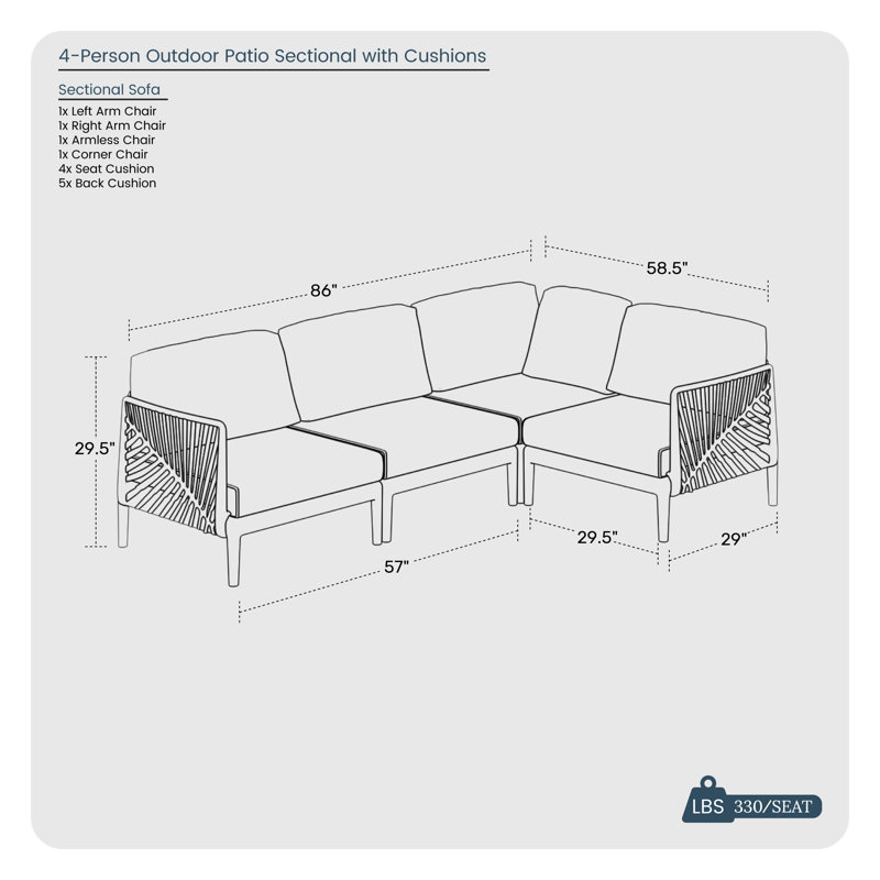Canapé modulaire d'extérieur pour 4 personnes avec coussins