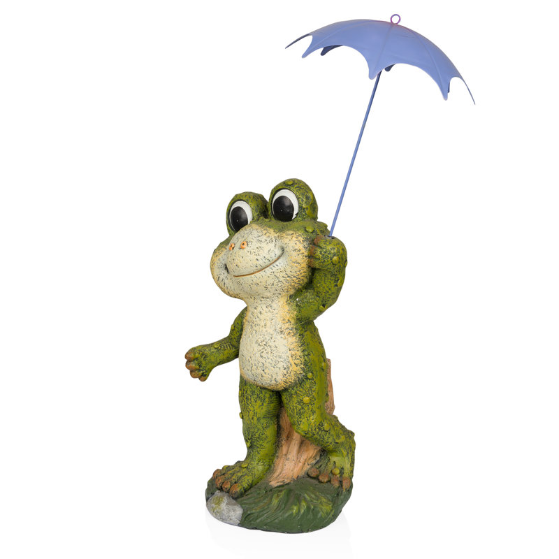 27"H Smiling Frog with Purple Umbrella Statue