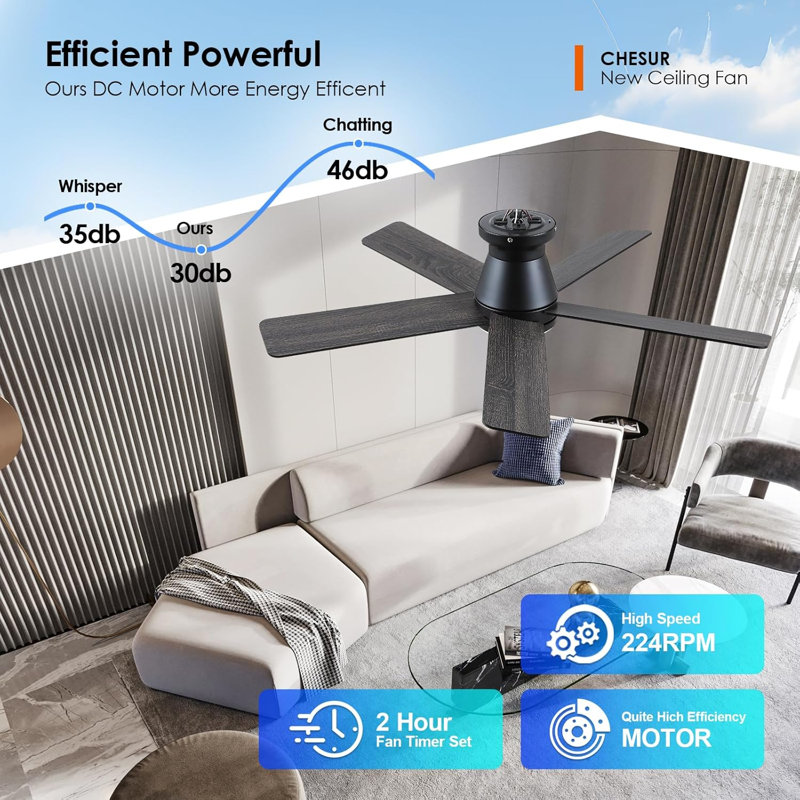 Ventilateurs de plafond encastrés noirs 46 ", 46 pouces de large