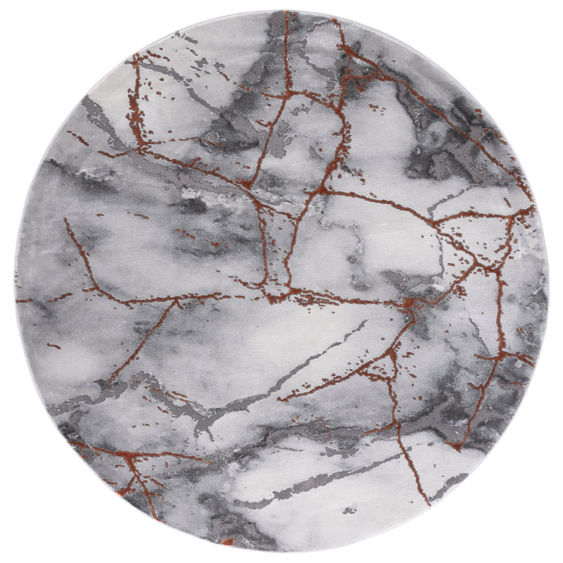 John-Paul Craft Performance Abstract Rug, Round 4', Grey/Orange