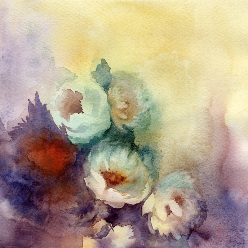 Timaree, aquarelle florale sur fond par Nambitomo, peinture, H 12 po x l 12 po
