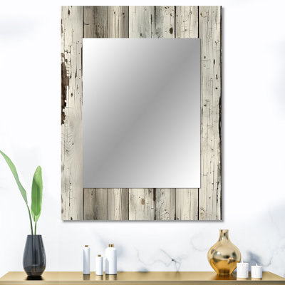 Alihan Grey Rustic Wooden Panels Countyhome - Patchwork Large Wall Mirror, Vintage Unique Mirror, Printed Metal Art