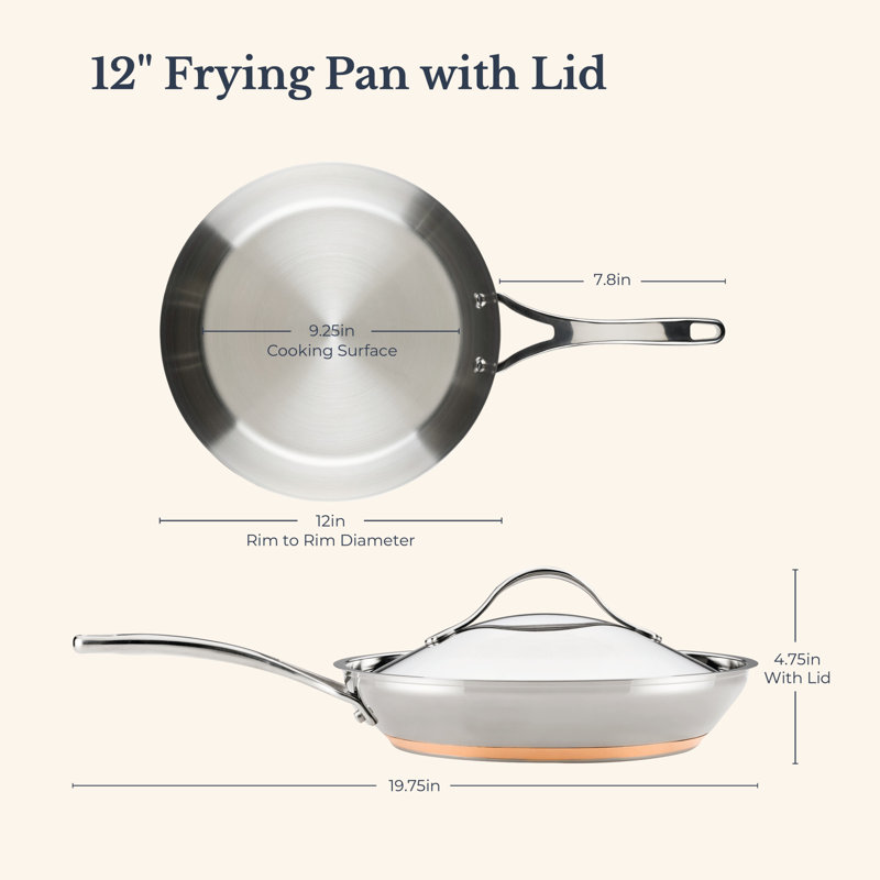 Anolon Nouvelle Copper Stainless Steel Induction Frying Pan / Skillet with Lid, 12 Inch, Silver