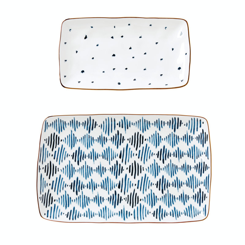 Blue and White Ceramic Rectangular Nesting Platter Set