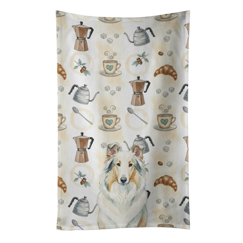 White Collie Coffee Bar Kitchen Towel, White Collie