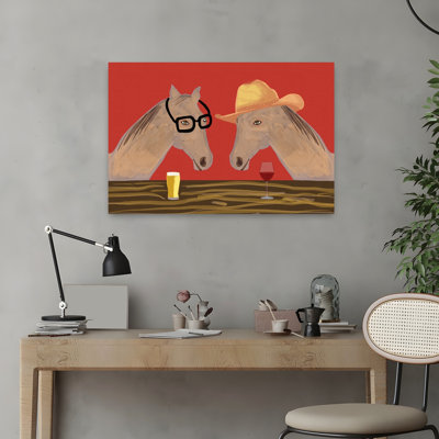 «Funny Horses At Bar Contemporary Horse», reproduction d'art mural
