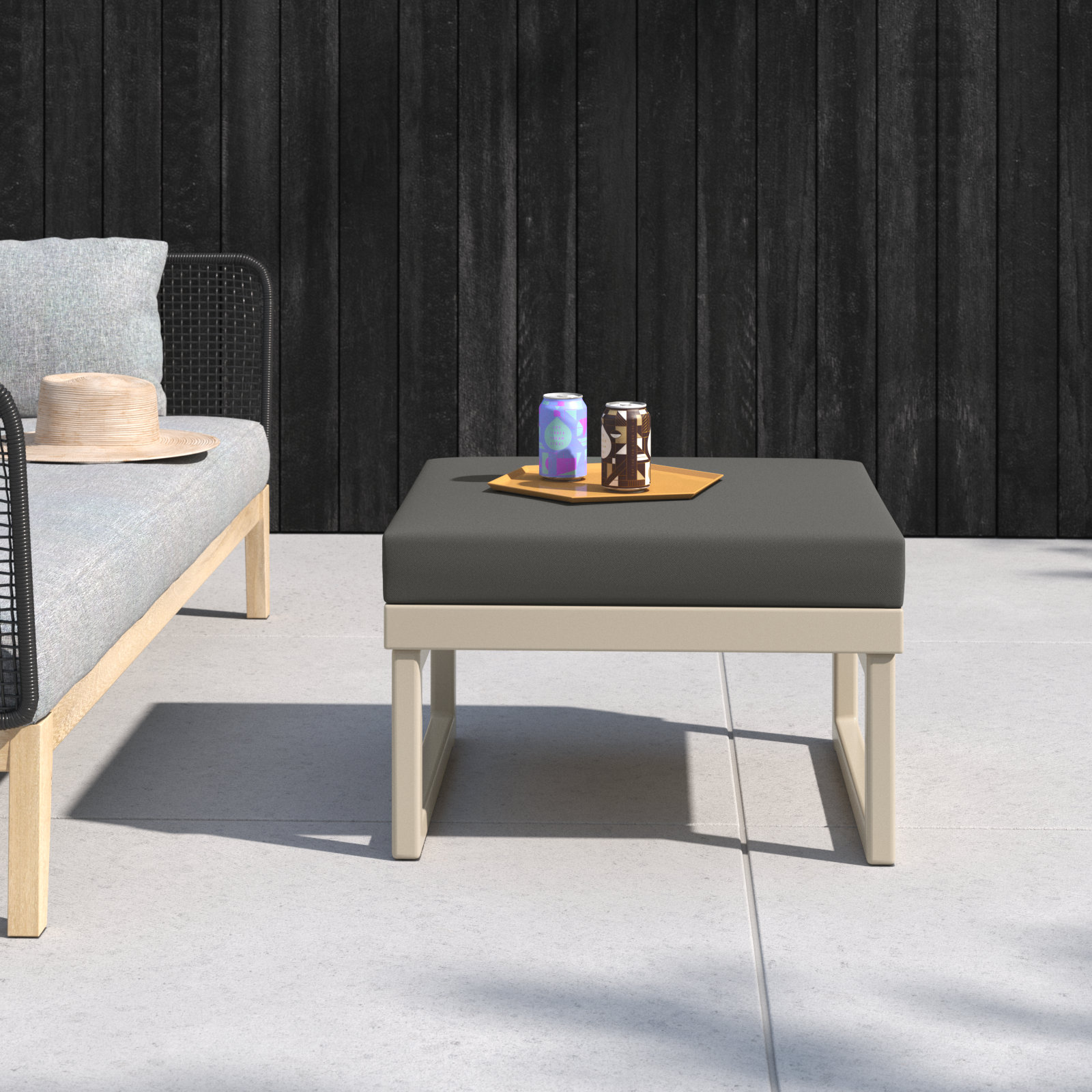 Lane Upholstered Outdoor Ottoman with Cushion, Taupe, Charcoal