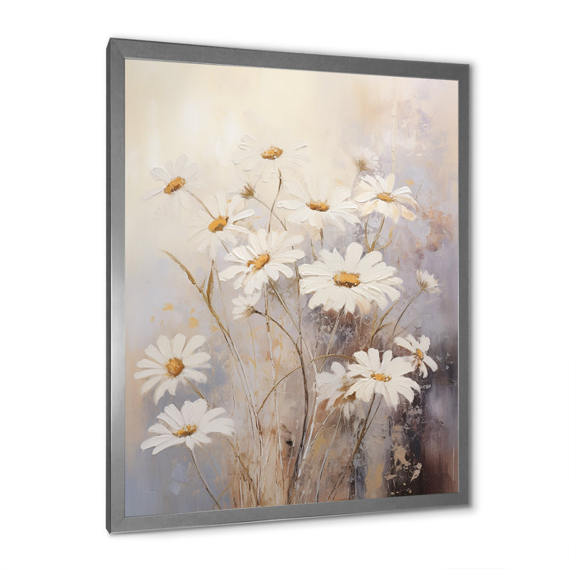 " White Daisy Fields Elegance IV ", Silver Single Picture Framed, 40" H x 30" W x 1.5" D
