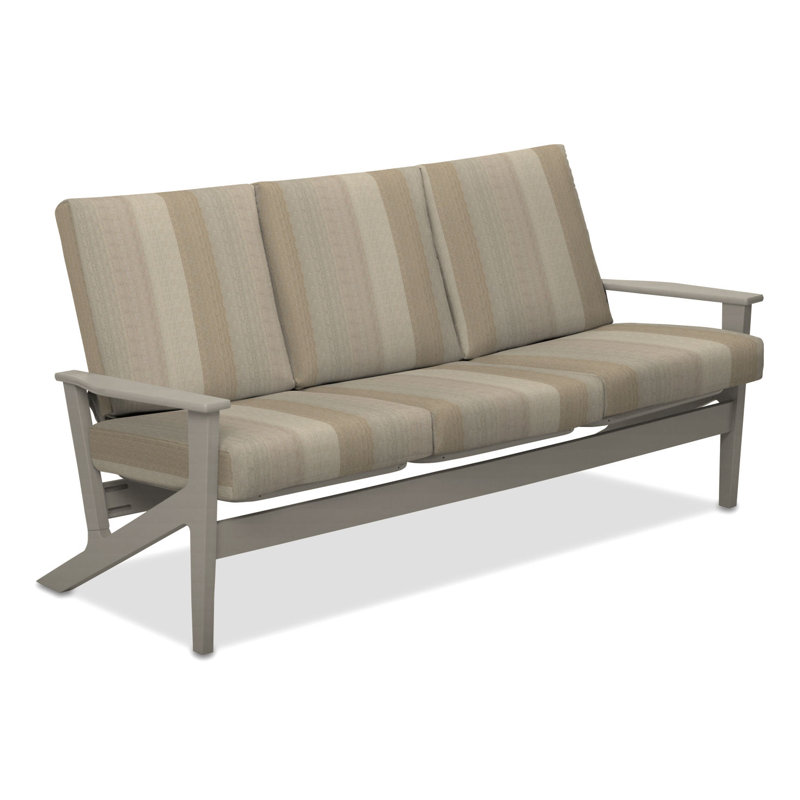 Chrisa 74.5'' Wide Patio Sofa with Cushions, Whisper Wren, Warm Gray