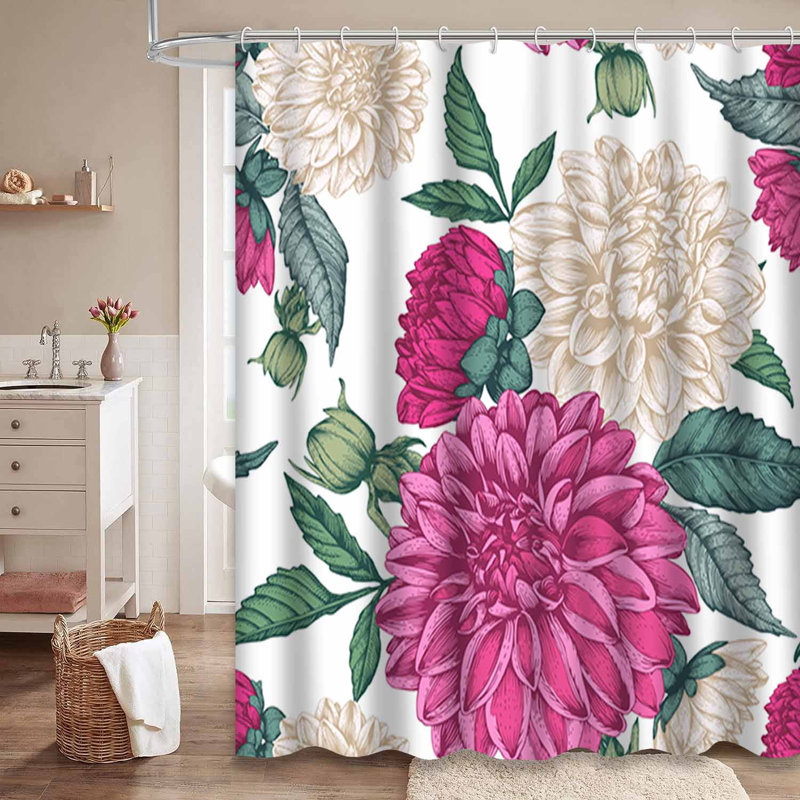 Rideau de douche imperméable à motif floral avec 12 crochets Dahlia, L 72 po x l 72 po