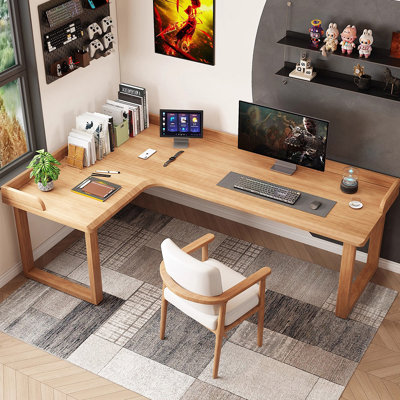 Nut-brown L-Shaped Solid Wood writing desk