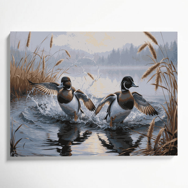 «Birds Bufflehead», art mural sur toile bleue, H 20 po x l 24 po