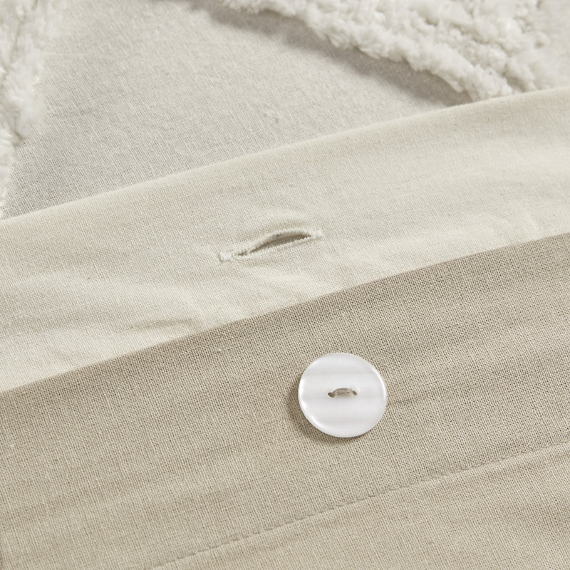 Taupe Cotton King/California King Duvet Cover Set with Textured Accent