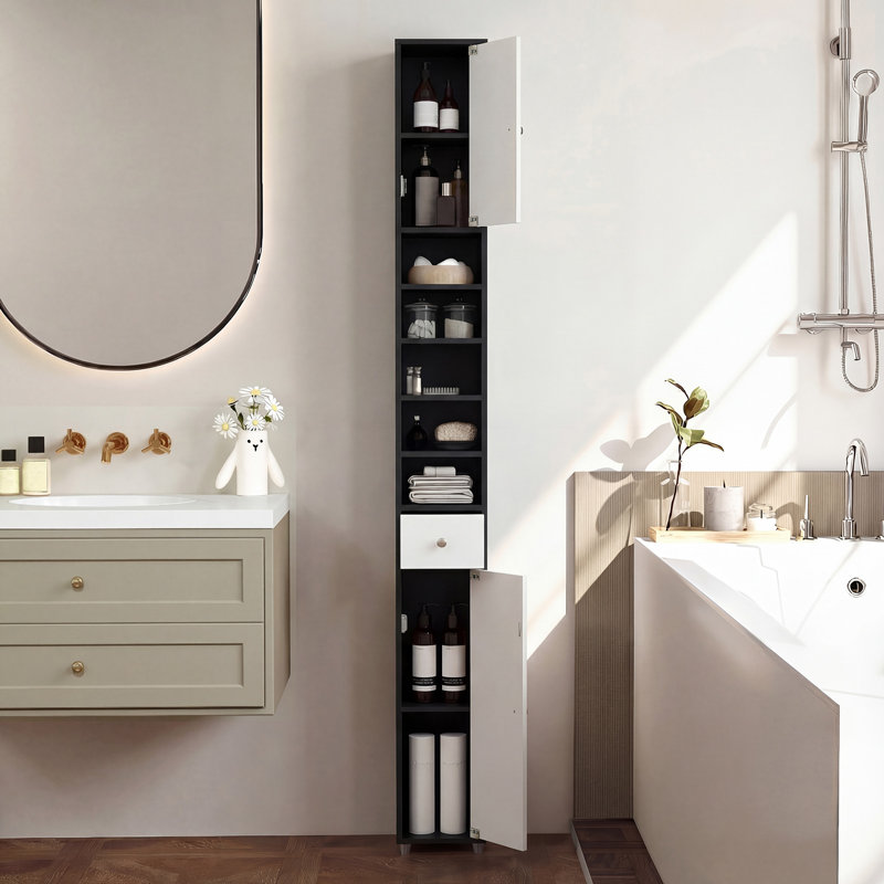 MDF Freestanding Bathroom Cabinet, Black/White
