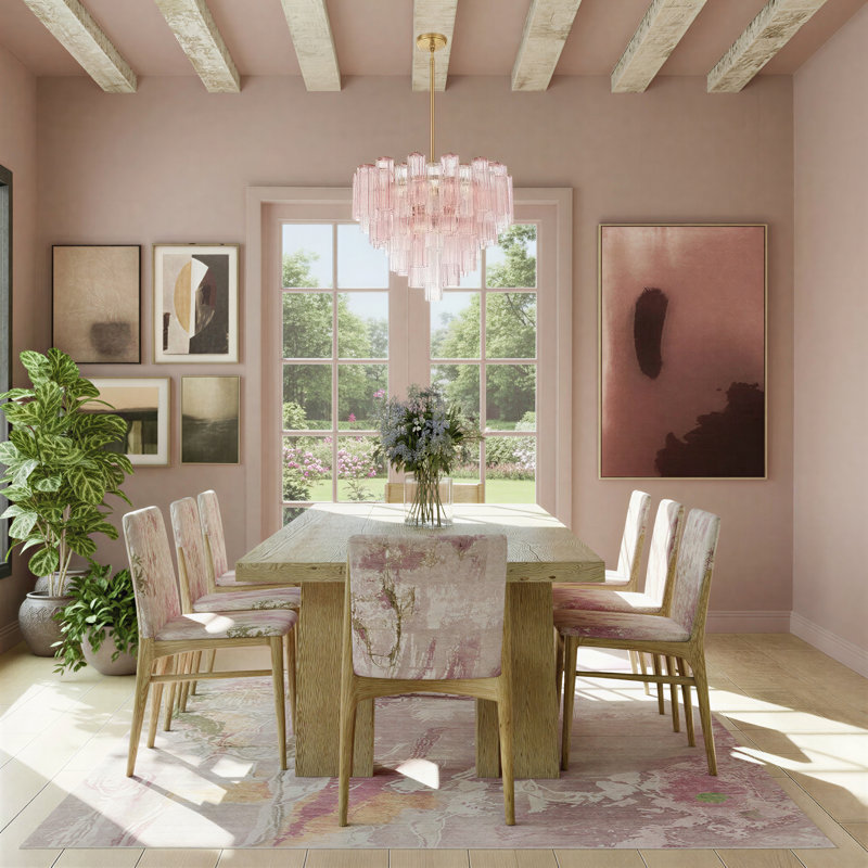 Lustre Mexborough, H 21,5 po x l 26,75 po x P 26,75 po, Rose / laiton vieilli, 12 lumières