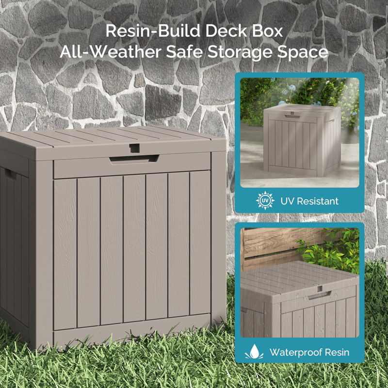 30 Gallon Deck Box, Outdoor Lockable Storage Resin Box for Package-Sports Equipment-Garden Tools, Waterproof and UV Resistant Patio Storage Box