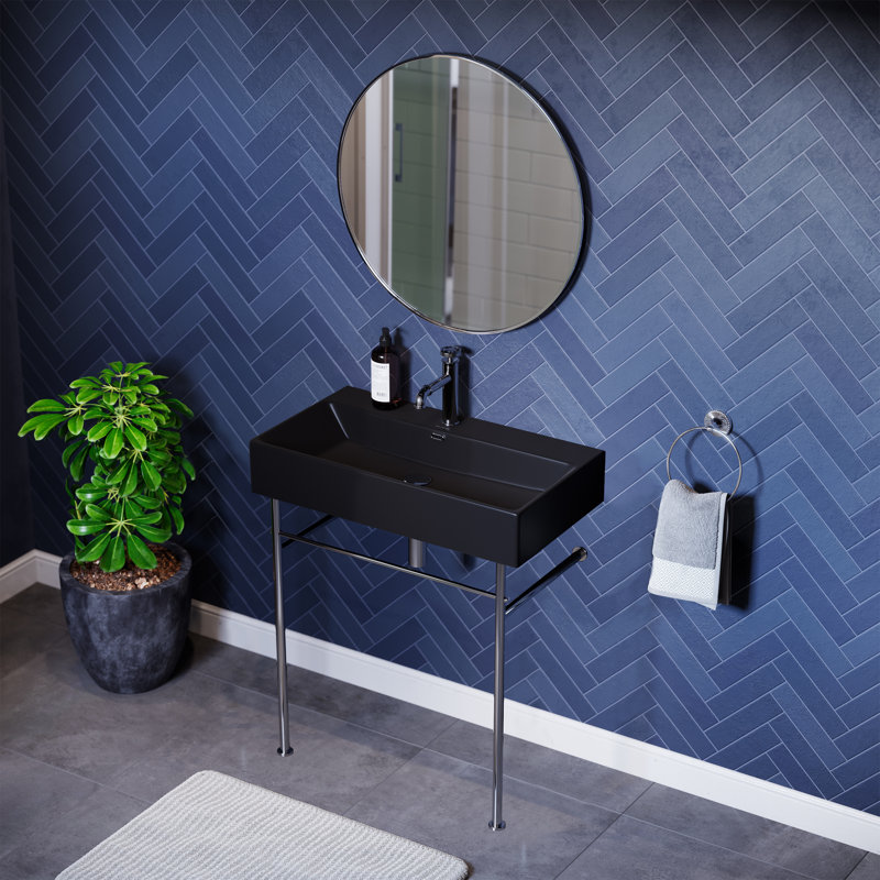 Lavabo console en céramique 30 po Claire, Noir / chrome