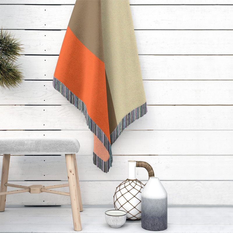 Hand Woven Throw Blanket, 60" W x 80" L, Orange/Gold/Cream