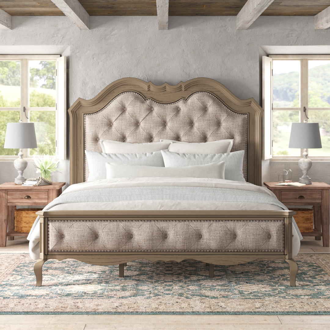 Tasker Tufted Solid Wood and Upholstered Low Profile Standard Bed Laurel Foundry Modern Farmhouse® 