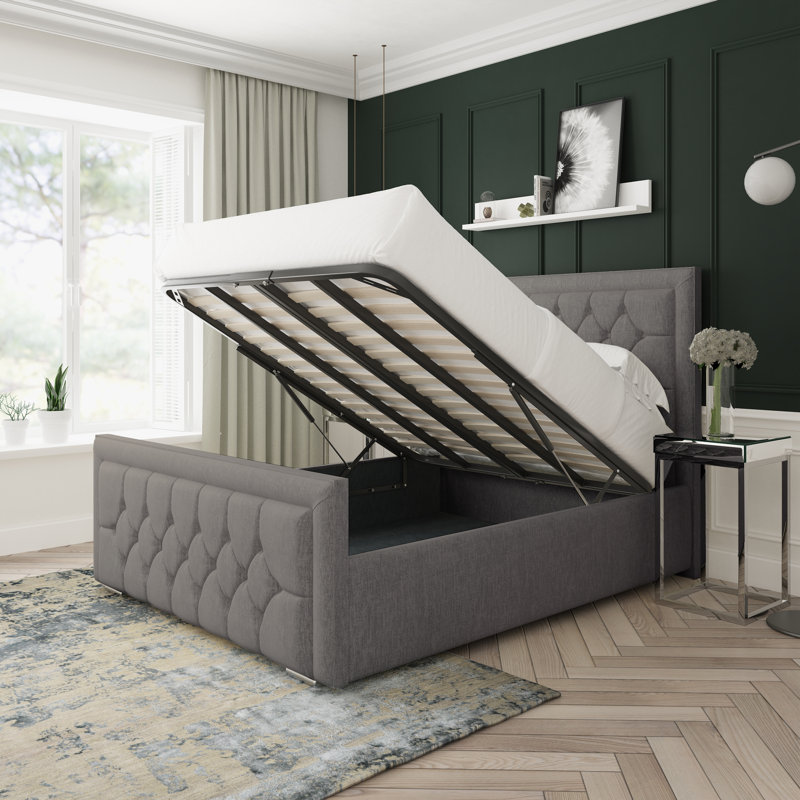 Maple Chenille Upholstered Ottoman Bed Frame, Silver, Super King (6')